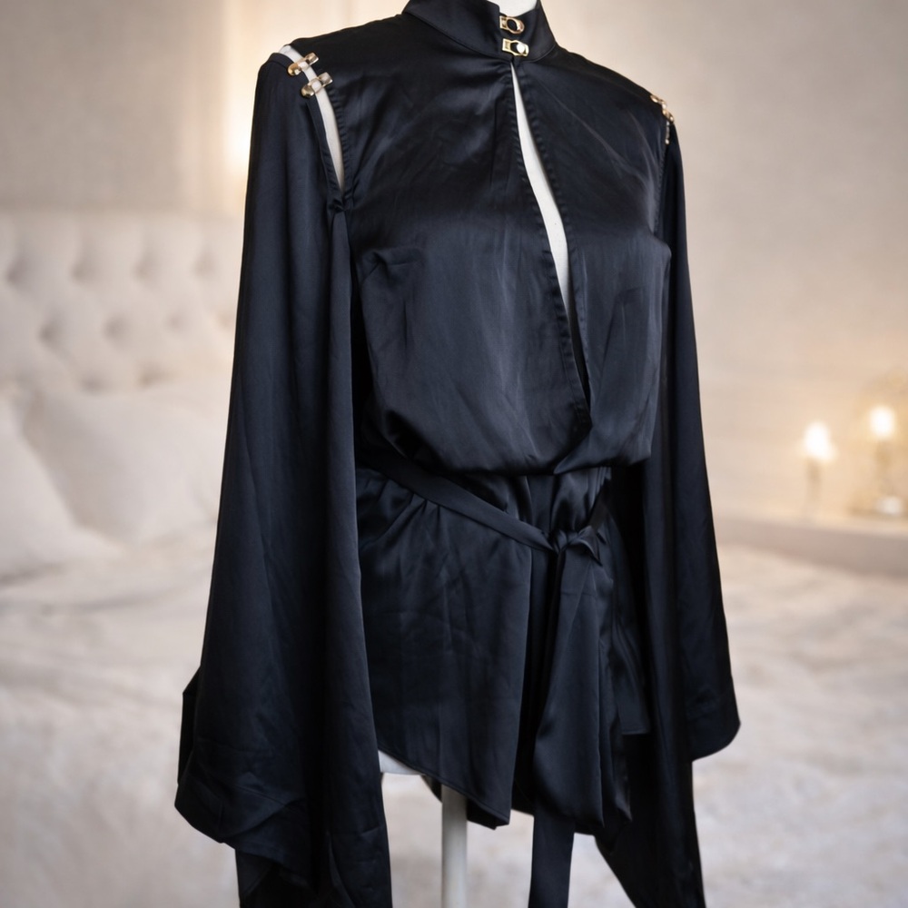 NO LONGER FOR SALE Honey Birdette Black Satin Top with Gold Details